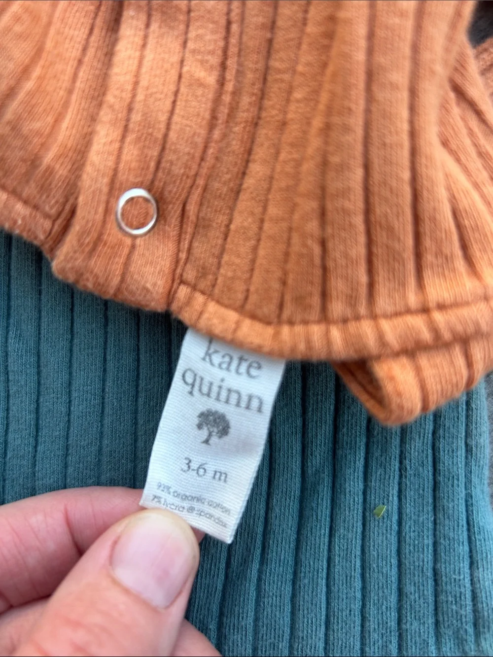 2 kate quinn Ribbed Baby Rompers in Teal & Rust Orange 3-6mo